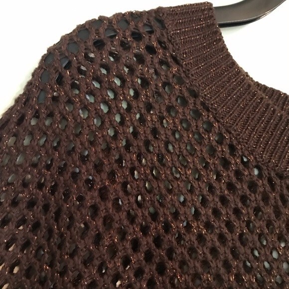 THE LIMITED Women’s Medium Brown Crochet Sweater Metallic Thread Tunic Length - Picture 3 of 7